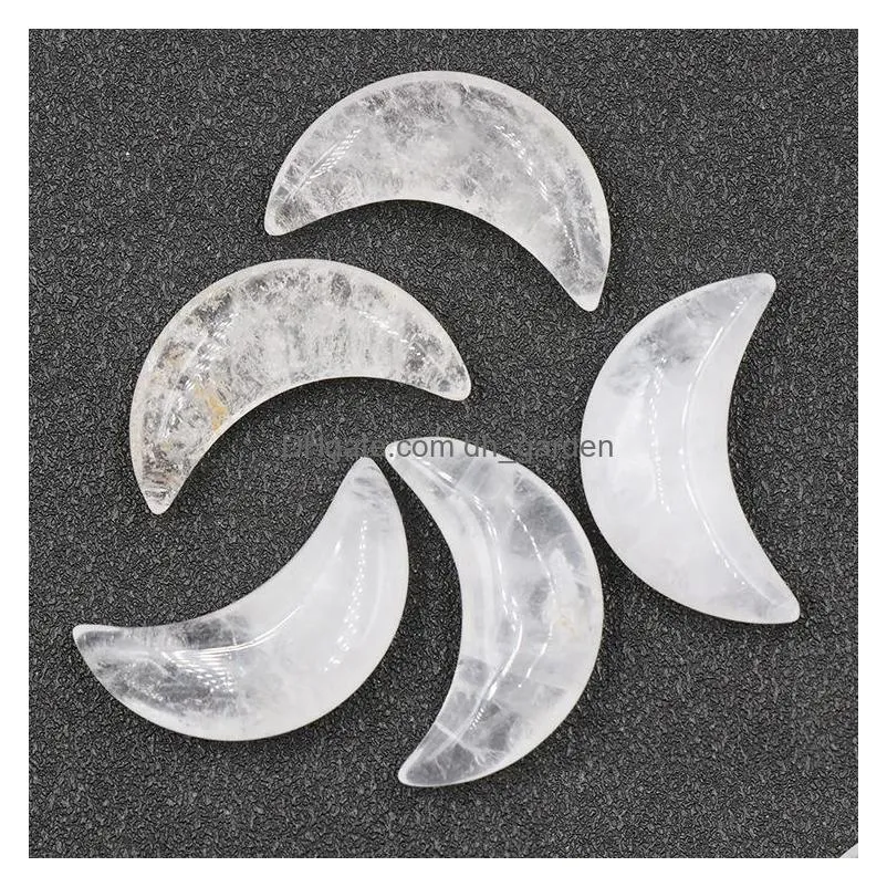30mm natural crystal reiki healing crescent moon stone hand piece beads mineral crystals tumbled stones gemstones ornament home