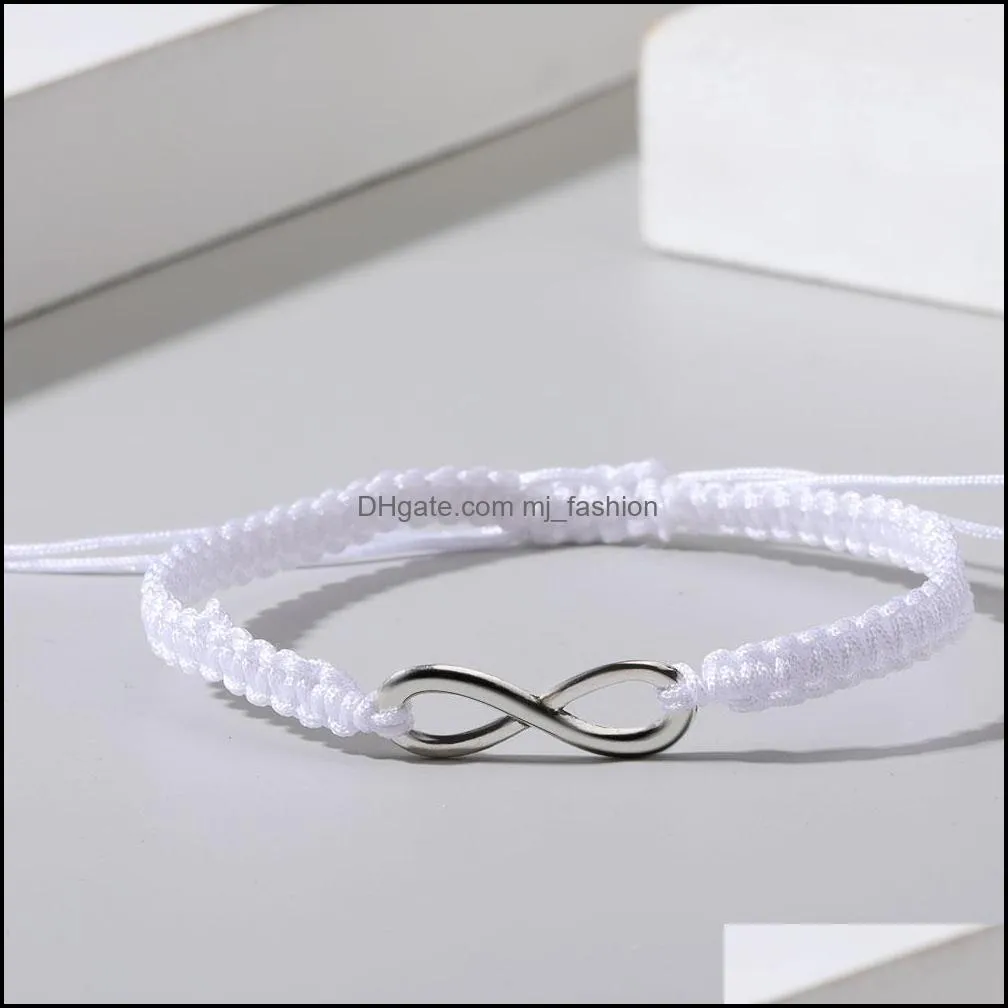 handmade fashion number 8 charms bracelet for women adjust silver plated infinity symbol bracelets black white braided rope gift