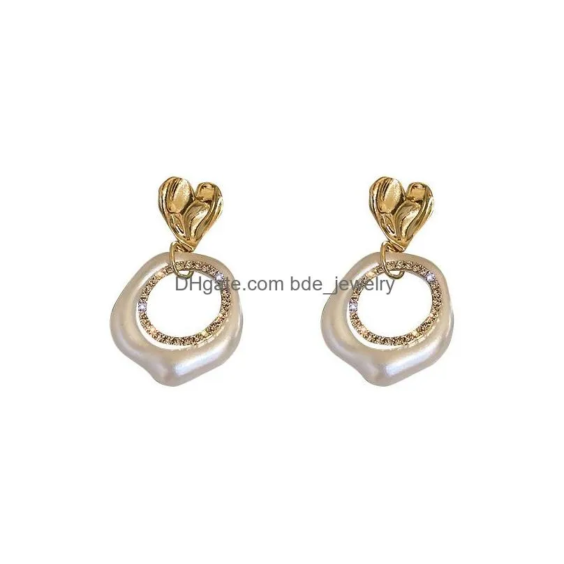 fashion jewelry s925 silver post irregular faux pearl hoop geometric dangle earrings rhinestone heart stud earrings