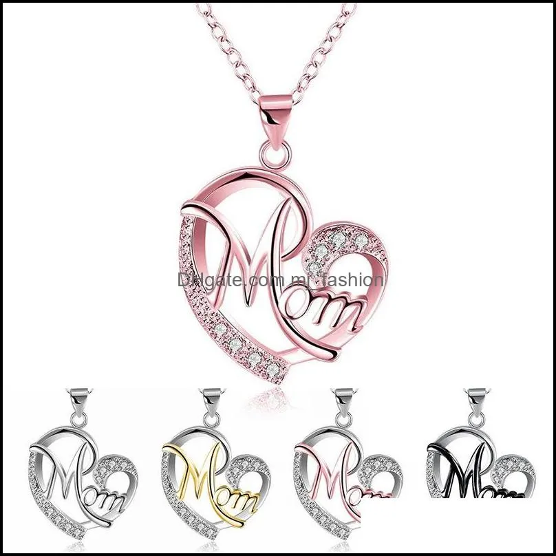 luxury mom love necklace white crystal rhinestone bicolor heart pendant link chain mothers day gift for women fashion jewelry