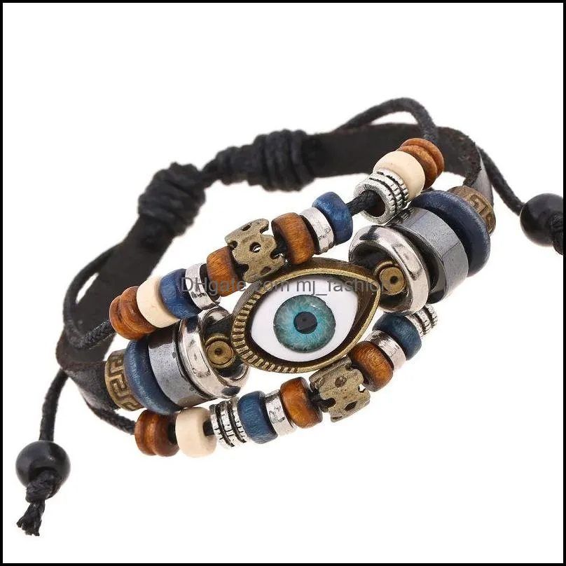  evil eye charm bracelet multi layered leather wrap wristband adjustable bangle for women men fashion jewelry gift