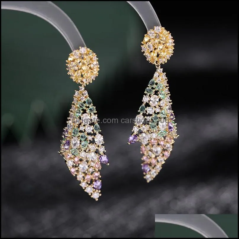 exaggerated rhinestone earrings fashion hollow hanging dangle earring long shiny crystal ear stud women accessories a43z