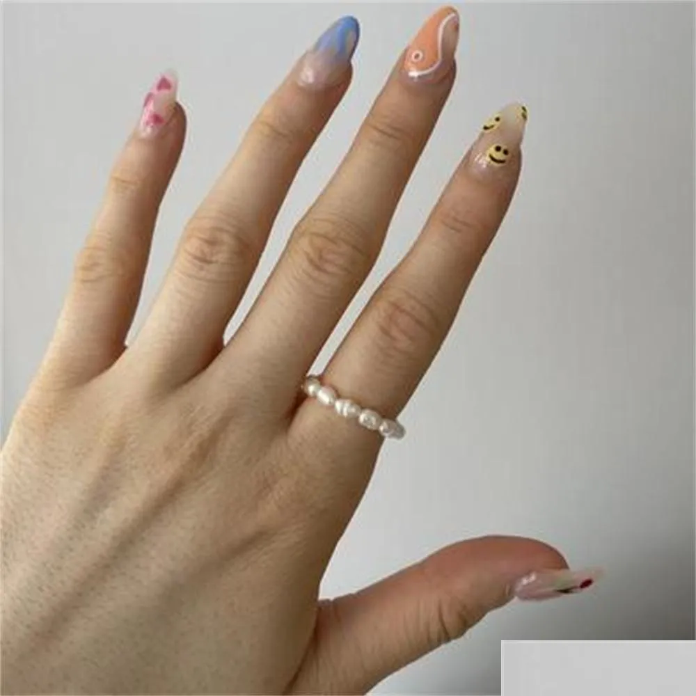  minimalist multi bead freshwater pearl geometric rings women finger jewelry fashion adjustable elastic ring one size