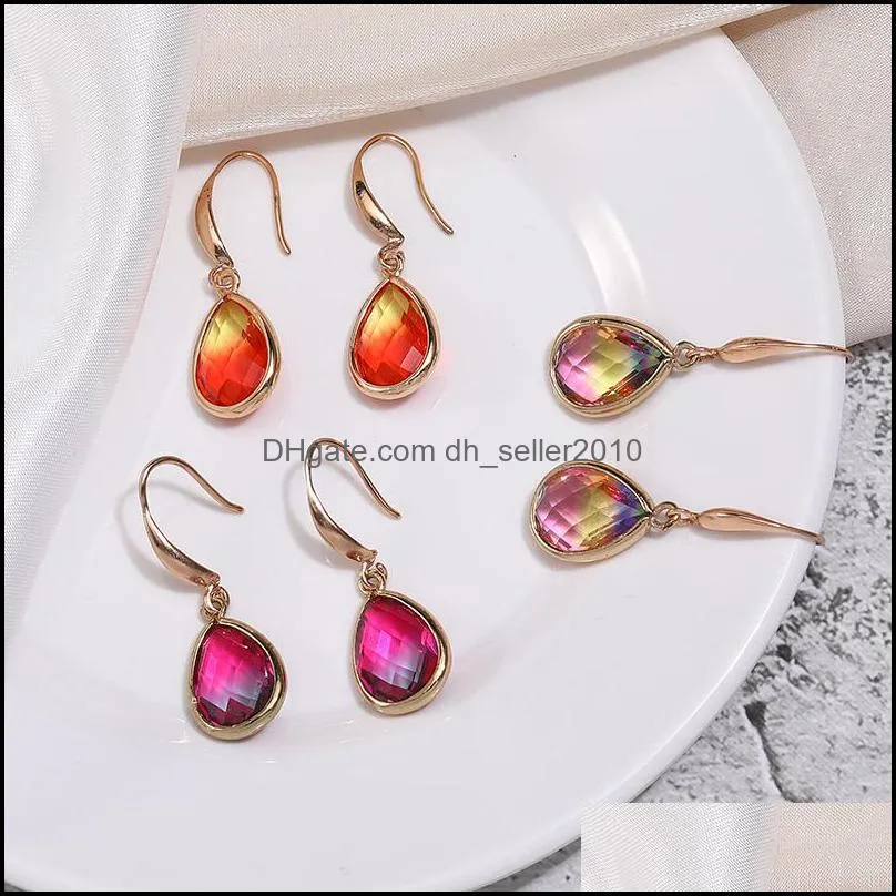  waterdrop colorful k9 crystal pendant dangle earring for women girl unique design geometric 18k gold hook earring fashion jewelry