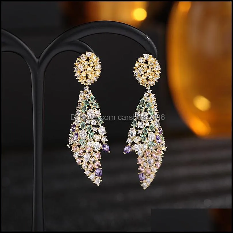 exaggerated rhinestone earrings fashion hollow hanging dangle earring long shiny crystal ear stud women accessories a43z