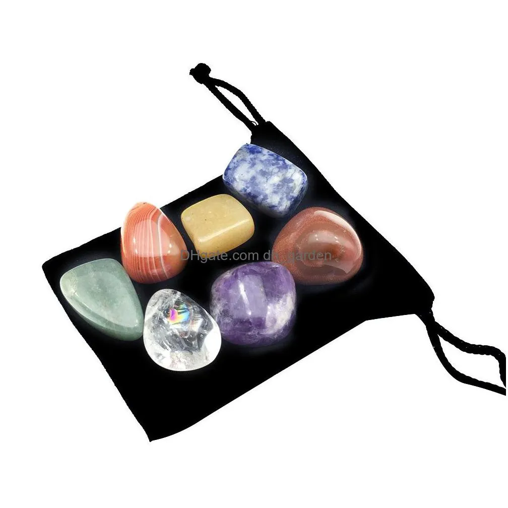 irregular seven chakra energy stone combination set natural healing crystal gemstone ornaments decoration gifts bag for children