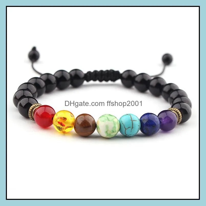 8mm natural stone bracelet 7 chakra charm bracelets multicolor beads lava stones wave bracelet women men yoga bracelets