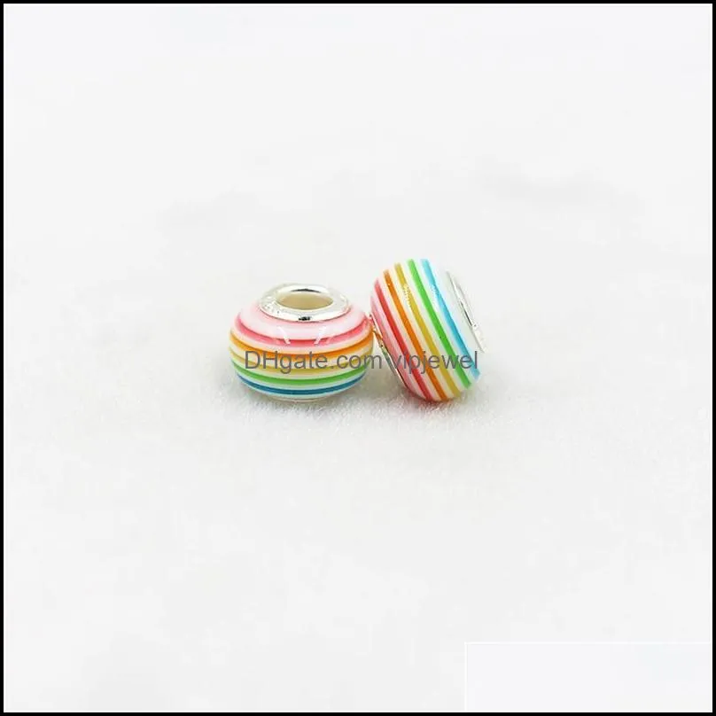 rainbow loose charm bead replacement 925 silver plated fashion women jewelry european style for pandora bracelet necklace 40 w2