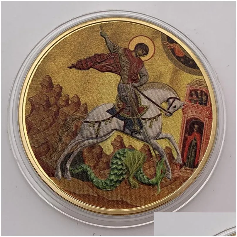 russian commemorative coins george slaying the dragon gold plated coin embossed metal crafts collectible