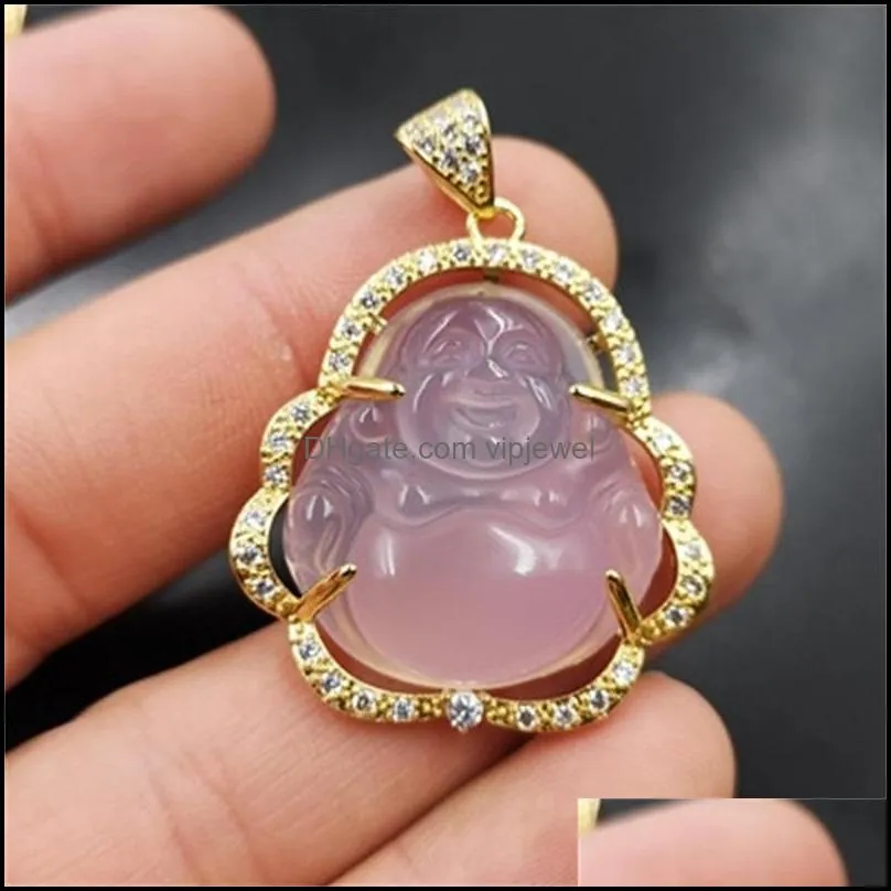 green jade buddha pendant 925 silver plated bright gold chalcedony maitreya white agate pendants without chain 2177 q2