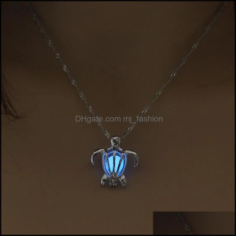 fashion glow in the dark turtle necklace hollow pearl cages pendant luminous tortoise charm necklaces for womens luxury jewelry