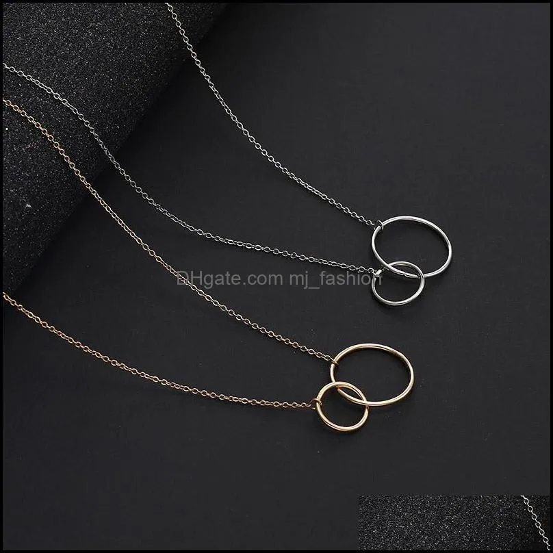  arrival double circle pendant necklace choker steel gold two interlocking circles trendy couple friendship necklaces for