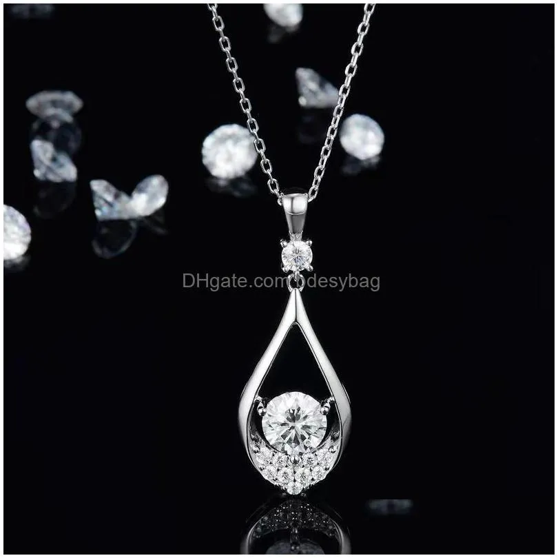 pendant necklaces trendy 1ct d color vvs1 moissanite teardrop necklace drop earrings for women 925 sterling silver jewelry sets