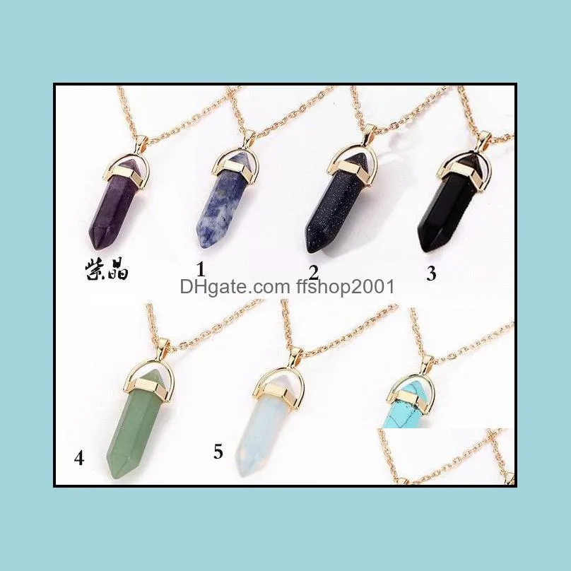 multilayer lucky energy crystal hexagonal prism bullet natural stone moon quartz druzy necklace for women jewelry