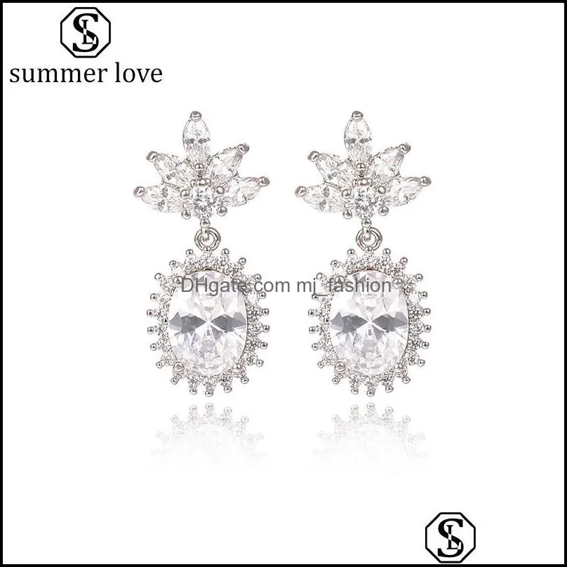 high quality classic water drop shaped cubic zirconia crystal earrings 925 sterling silver needle for women girls christmas gift