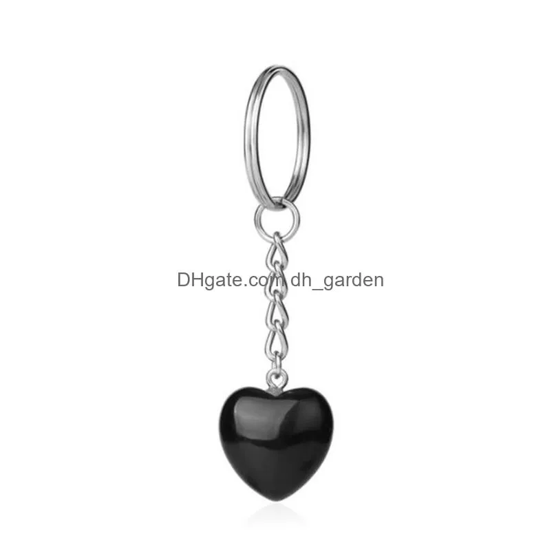 natural stone love heart keychains key rings silver color healing crystal car decor keyrings keyholder for women men