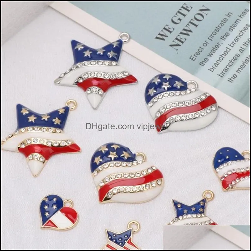 100pcs lot patriotic red white blue rhinestones american usa us flag star necklace pendant 4th of july jewelry 722 q2