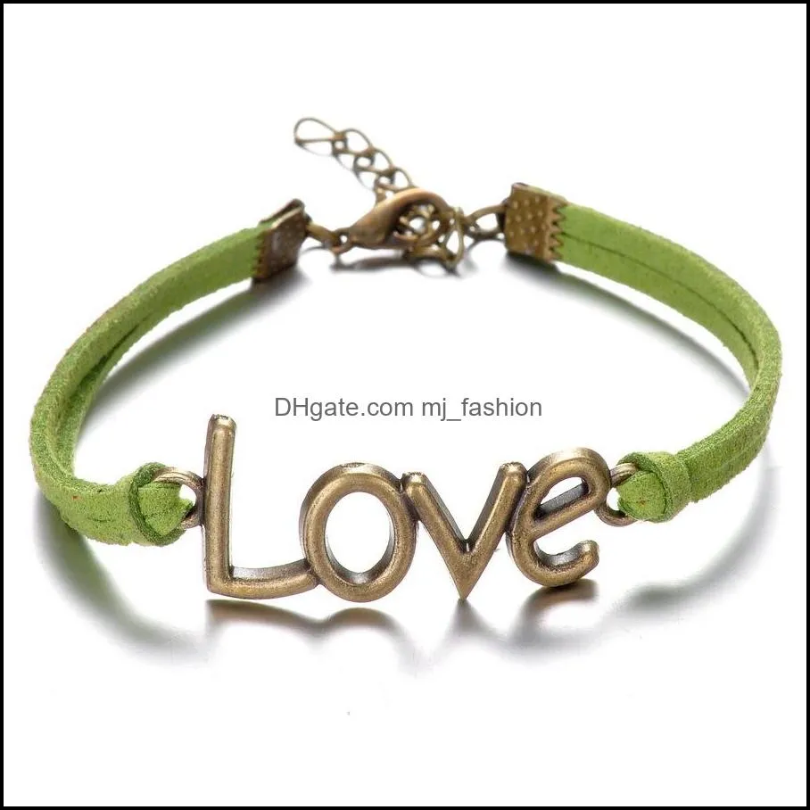 2016 vintage love leather bracelets 6 colors bronze multilayer woven charm bracelet for men women fashion diy jewelry bracelets
