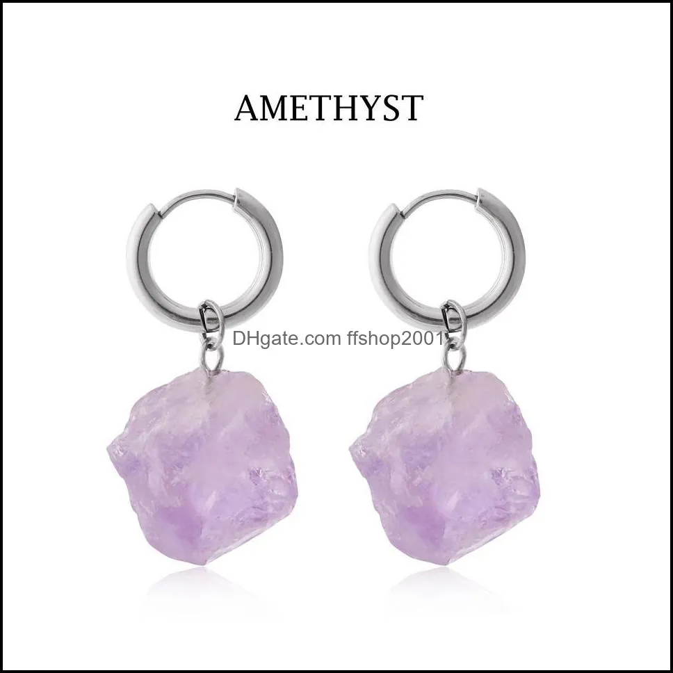 natural crystal rough stone irregular raw ore dangle earrings energy healing gemstone amethyst earrings women jewelry