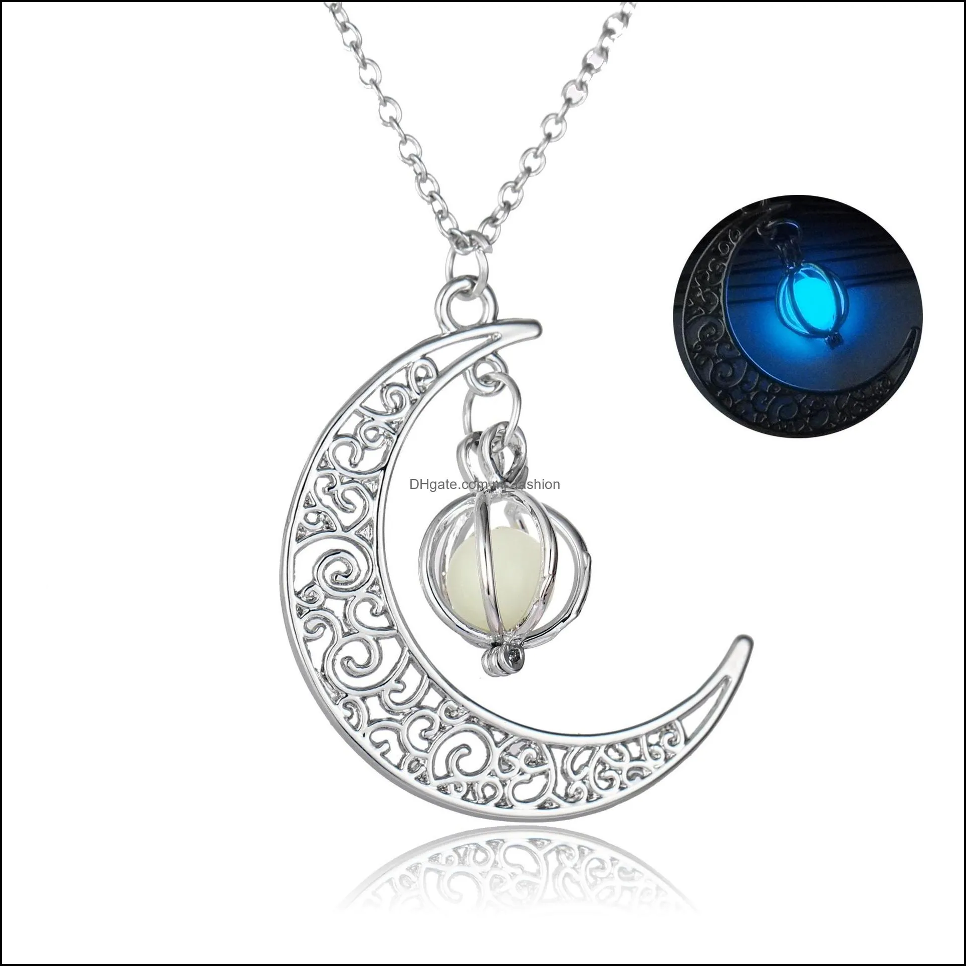 2017 essentials oil diffuser necklace glow in the dark aromatherapy floating lockets moon pendant necklaces for women fashion jewelry