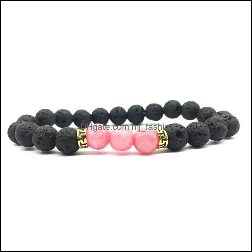 15 colors natural black lava stone beads elastic bracelet  oil diffuser bracelet volcanic rock beaded hand strings