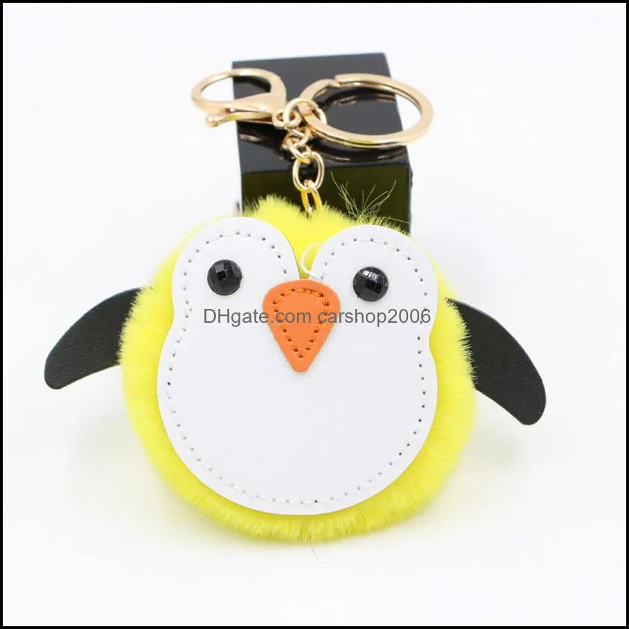 adorable penguin key ring pompom car keychains pendant fur ball keyfobs pendants cartoon couple ornament jewelry p59fa