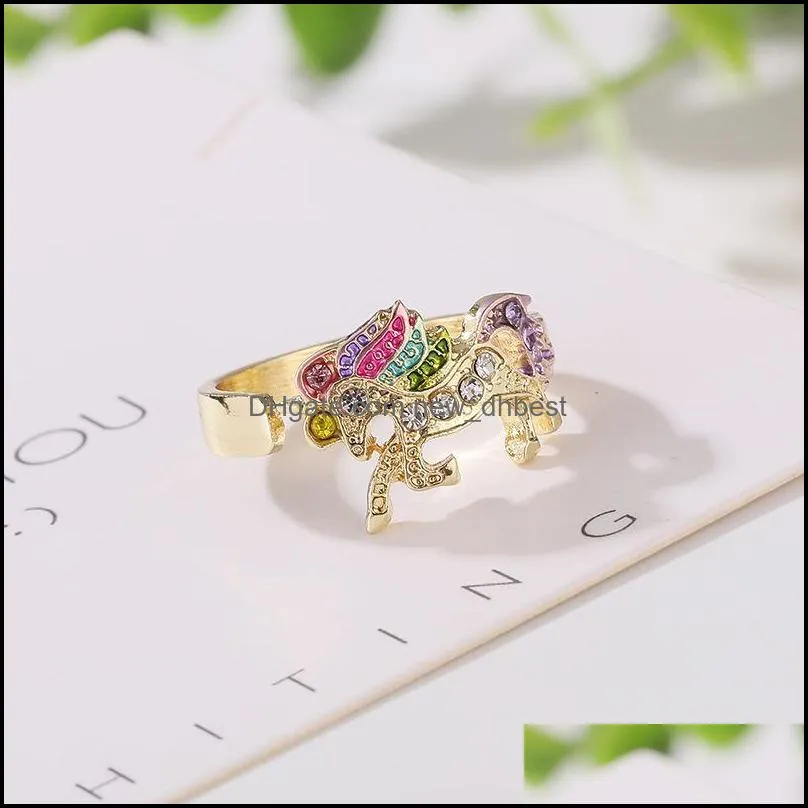 crystal horse jewelry set cute rainbow horse gold silver color necklace bracelet rings earrings for women girls gift