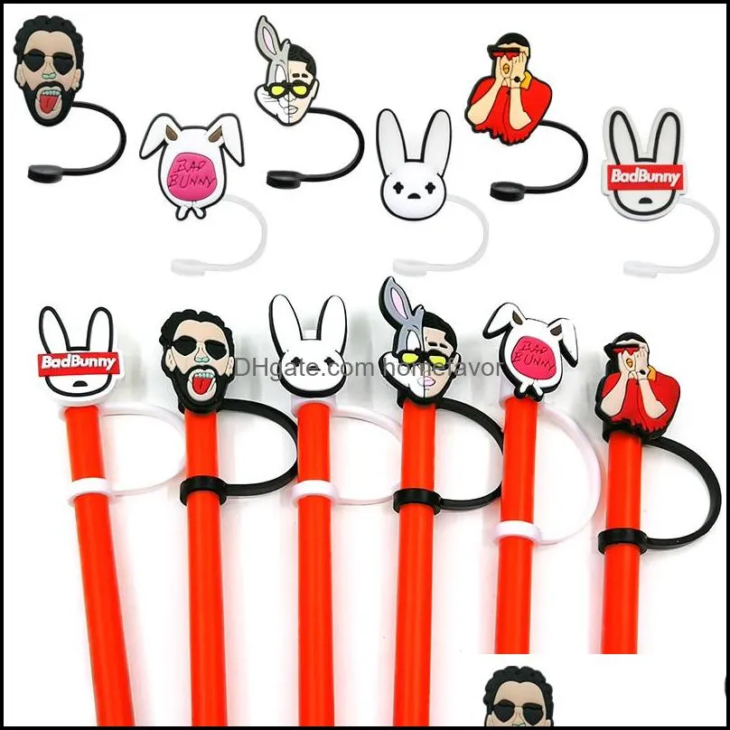 bad bunny straw topper silicone mold accessories cover charms reusable splash proof drinking dust plug decorative 8mm straw party