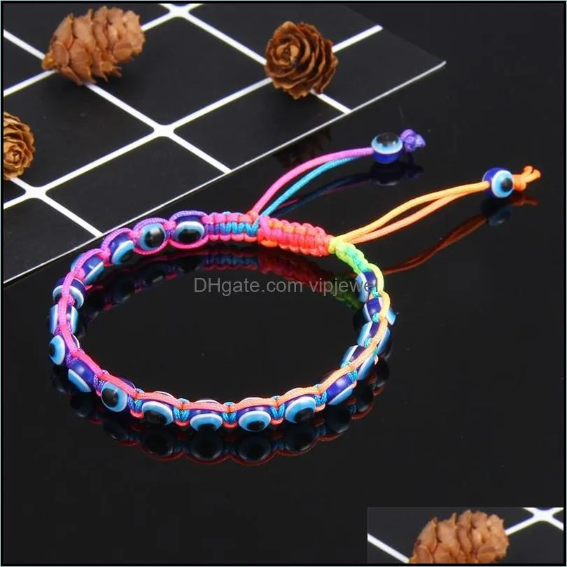 fashion resin bead evil blue eye charms bracelet multicolor string rope braided bangles bracelets for lovers adjustable length 138 o2