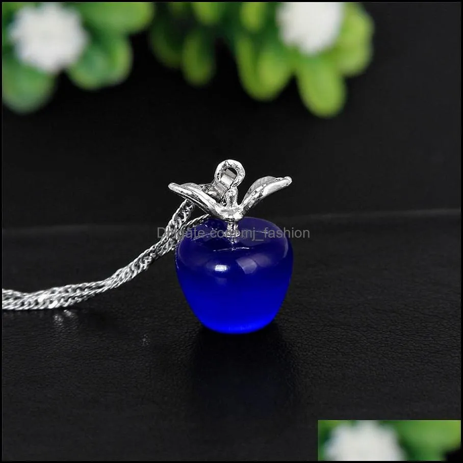 high quality cute mini  pendant necklaces 9 color opal moonstone fruit shape charm waterwave chains for women fashion jewelry