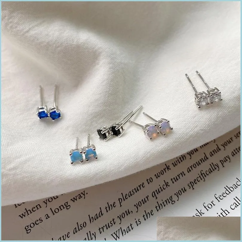 100 925 sterling silver earrings for women simple mini round cz zircon opal stud earring wedding engagement gifts 477c3