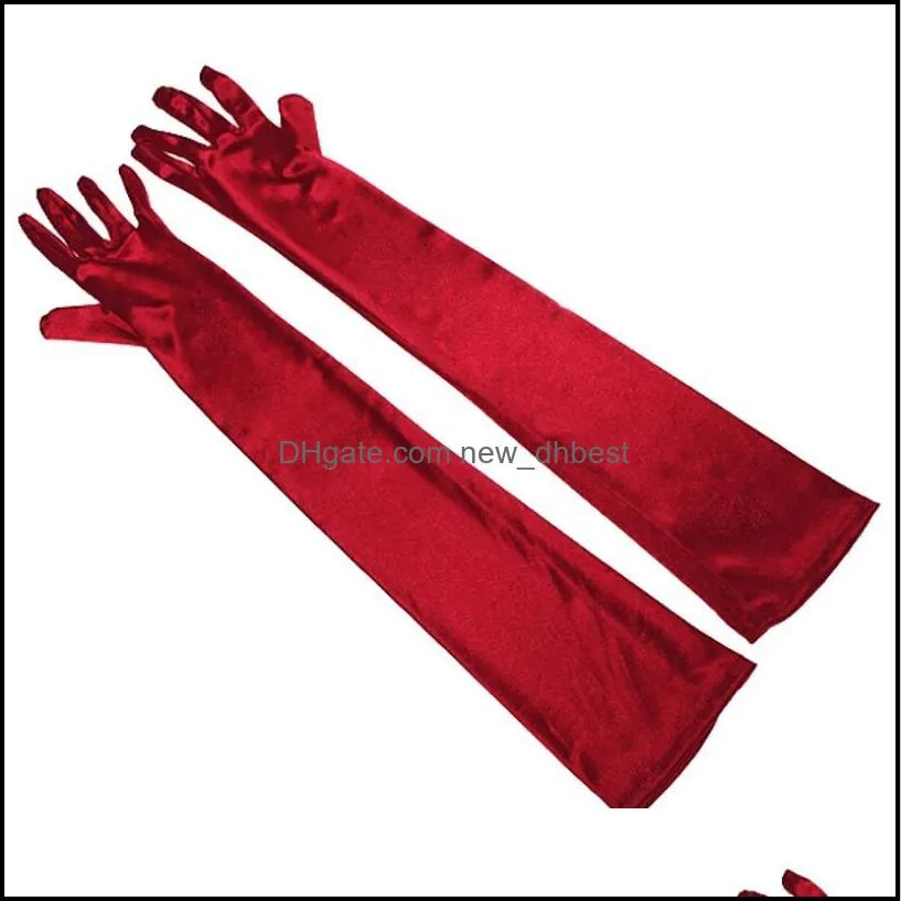 fashion stretch satin white glove long bridal gloves black red elbow length women dance party wedding full finger mittens