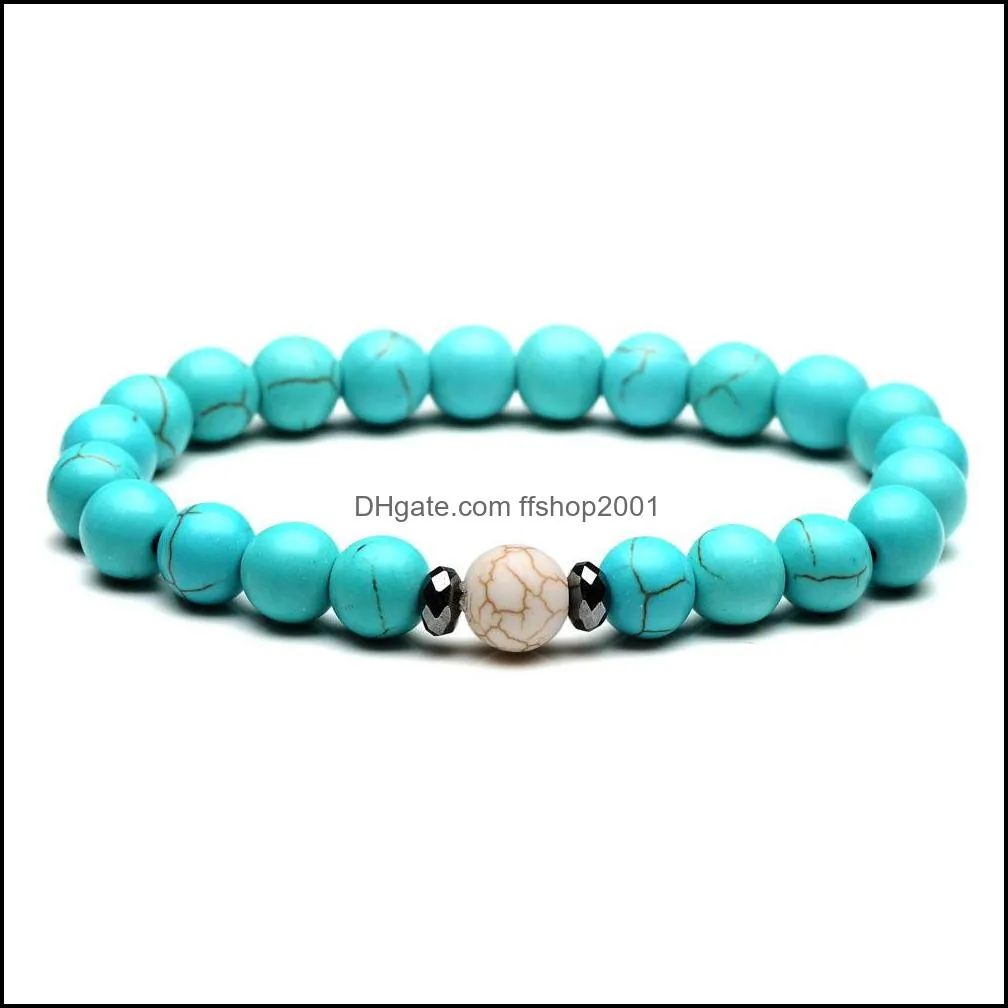fashion natural stone bracelet 8mm white blue turquoise bead bracelet for women men bracelet