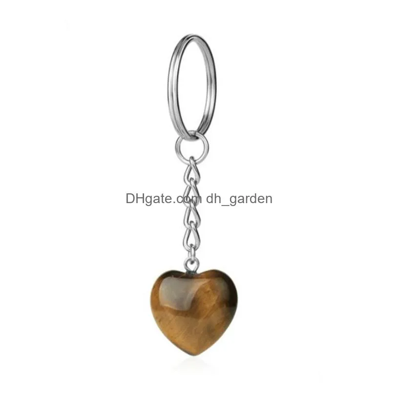 natural stone love heart keychains key rings silver color healing crystal car decor keyrings keyholder for women men
