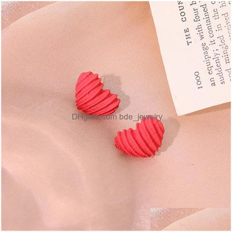 fashion jewelry s925 silver post rose red heart earrings cute heart stud earrings