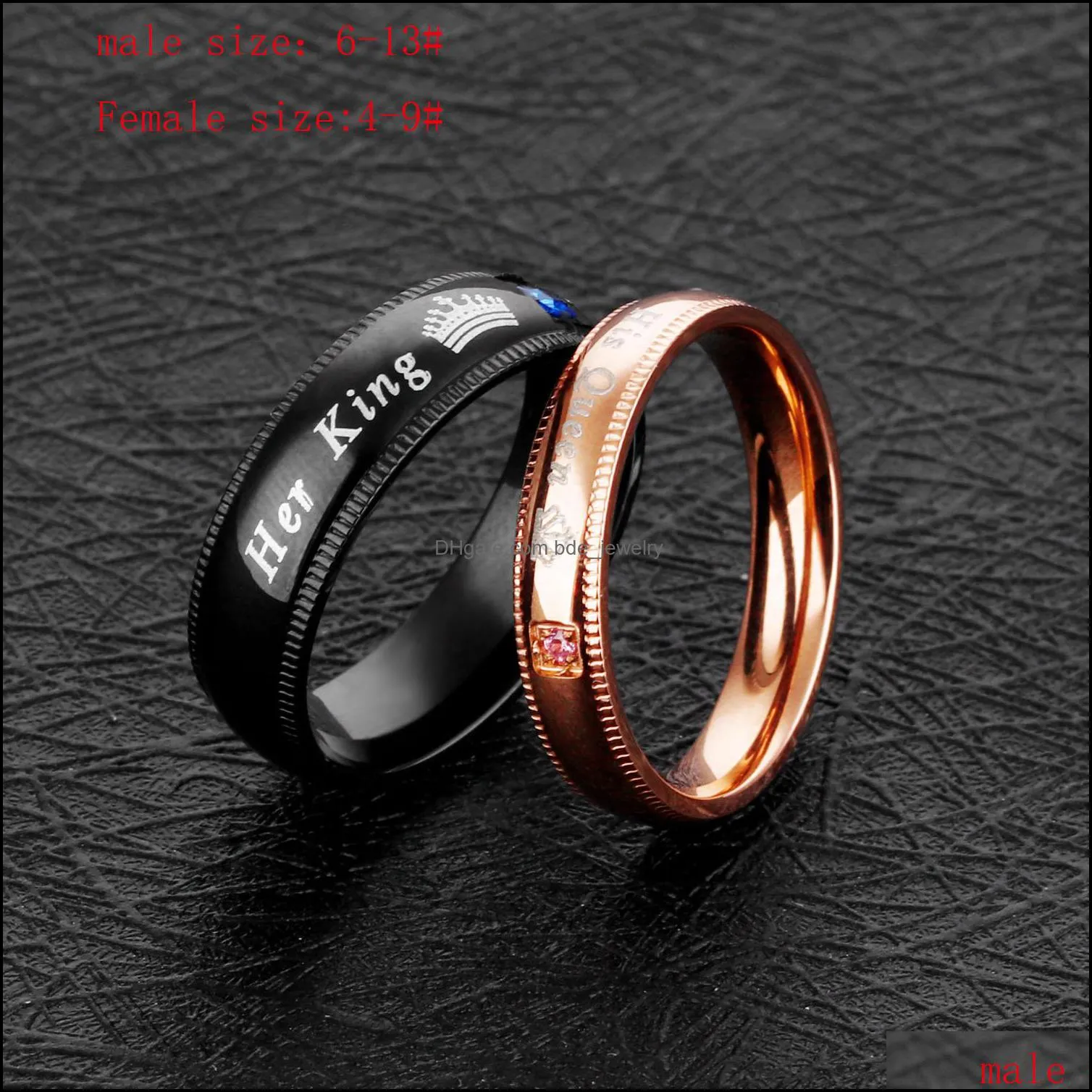 his queen her king couple ring lovers wedding rings engagement ring for women men stainless steel ring valentines day jewelry