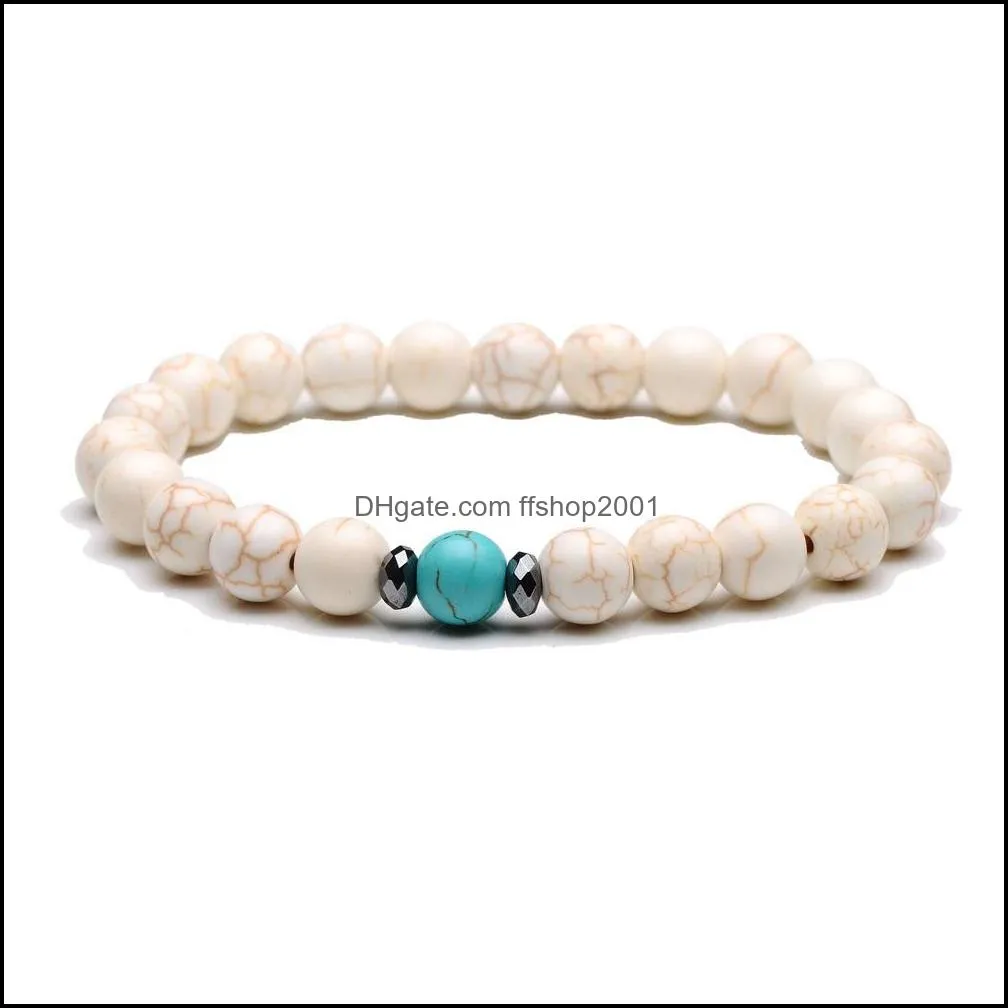fashion natural stone bracelet 8mm white blue turquoise bead bracelet for women men bracelet