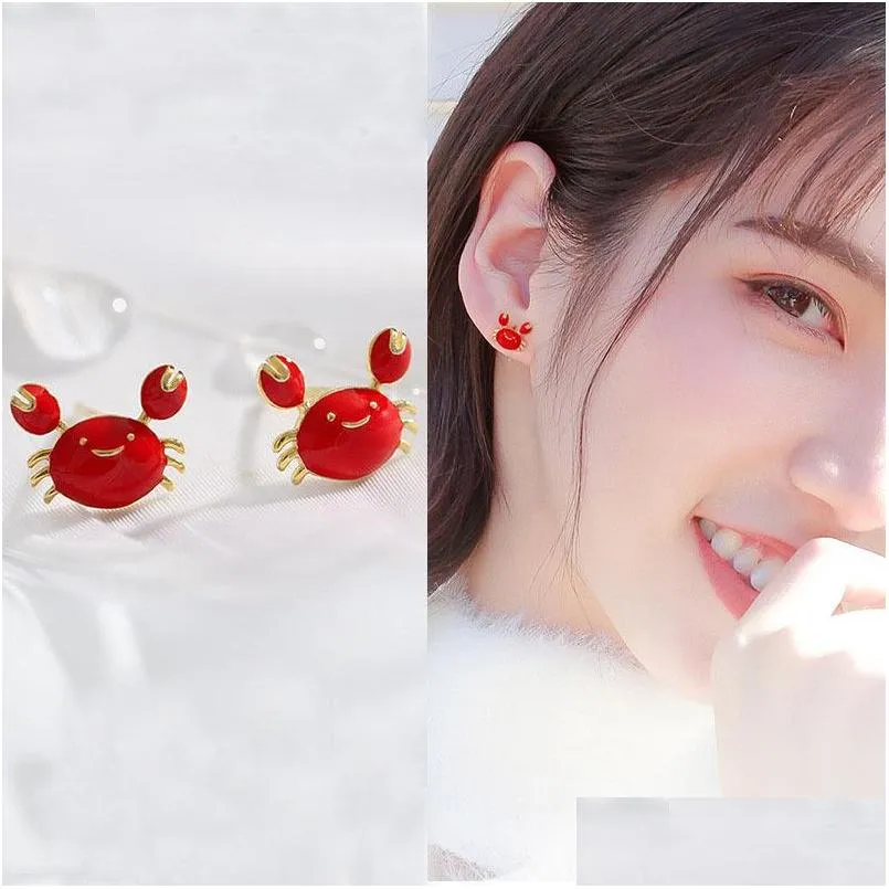 fashion jewelry s925 silver pin earrings womens cute cartoon crab stud earrings