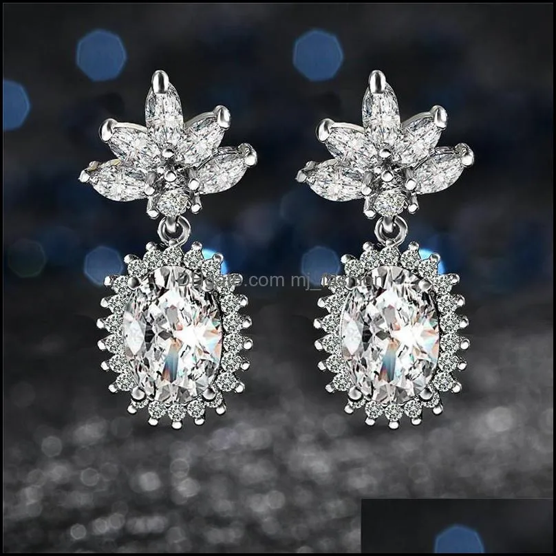 high quality classic water drop shaped cubic zirconia crystal earrings 925 sterling silver needle for women girls christmas gift