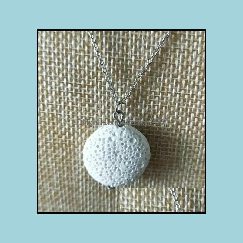 fashion silver color round lava stone necklace volcanic rock aromatherapy essential oil diffuser necklace for women jewelry