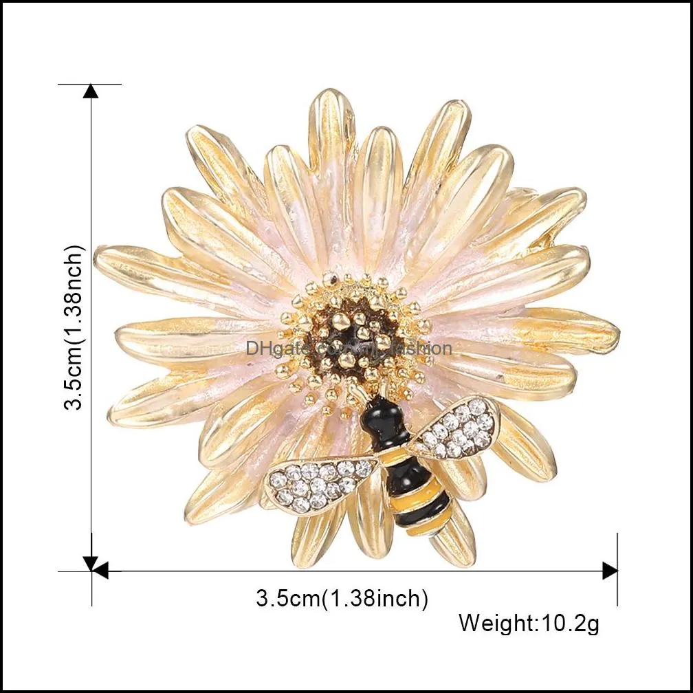 cute bee flower brooches pins fashion crystal rhinestone big bee safety pin inlayed shirt dress clothes brooches jewelry accessorie