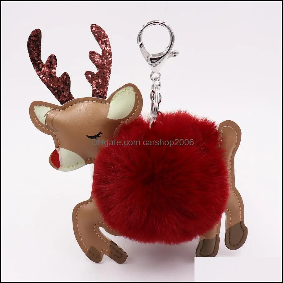 artificial pompom key rings high quality xmas elk faux fur ball keychain soft and love fluffy keyring car pendant jewelry p32fa