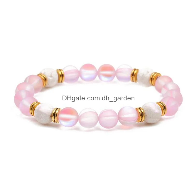 rose quartz stone pink opal glass beads strand bracelet for women girl jewelry