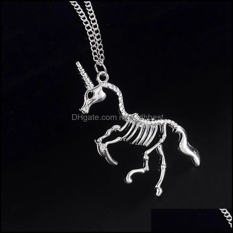 women vintage cartoon personality horse skeleton alloy pendant necklaces fashion jewelry