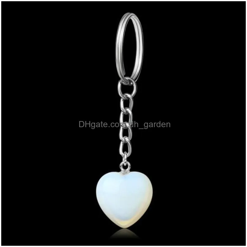 natural stone love heart keychains key rings silver color healing crystal car decor keyrings keyholder for women men