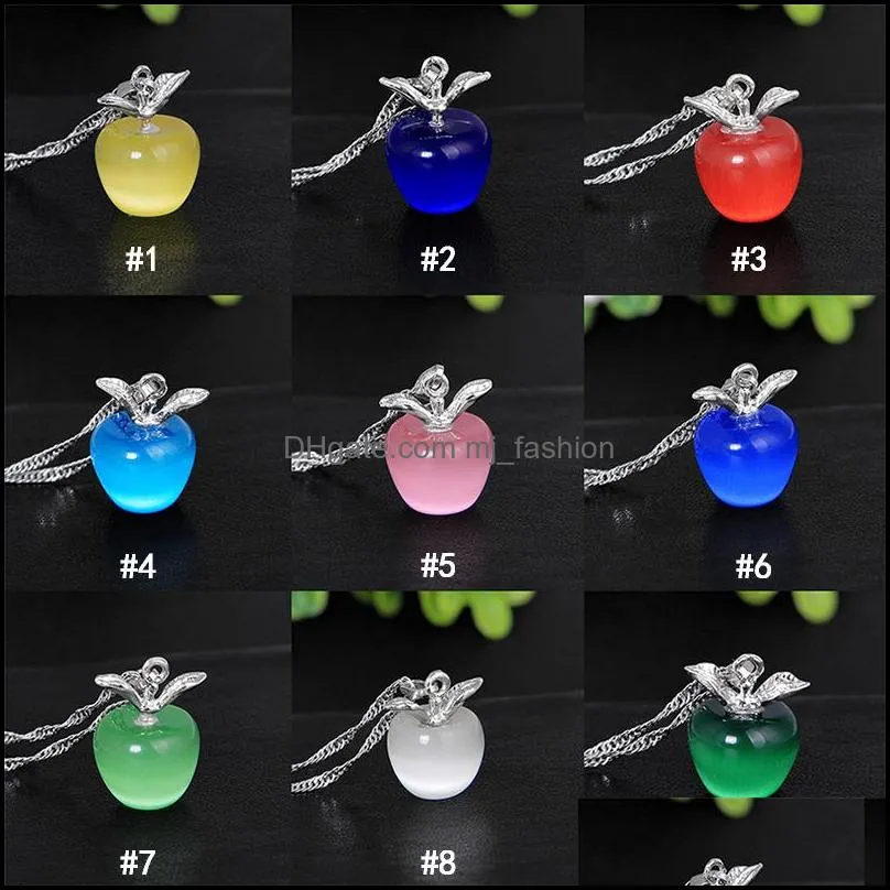 high quality cute mini  pendant necklaces 9 color opal moonstone fruit shape charm waterwave chains for women fashion jewelry