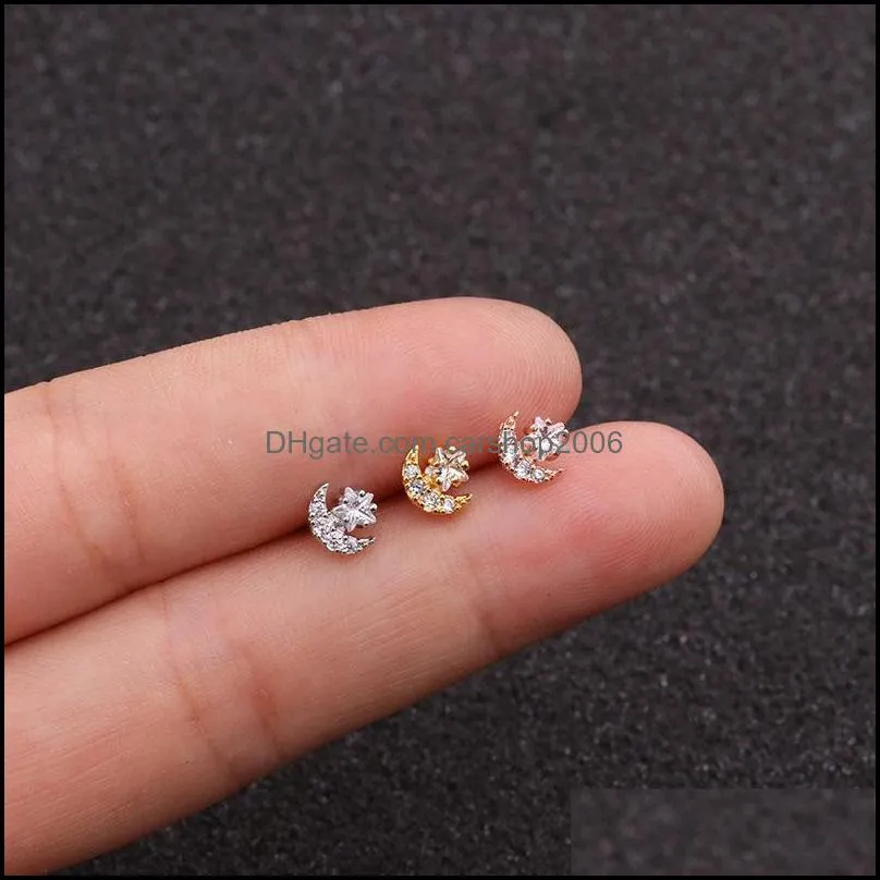 zircon star moon flower small dangle earrings gold stud piercing earring for women creative ear bone mini puncture jewelry a96z