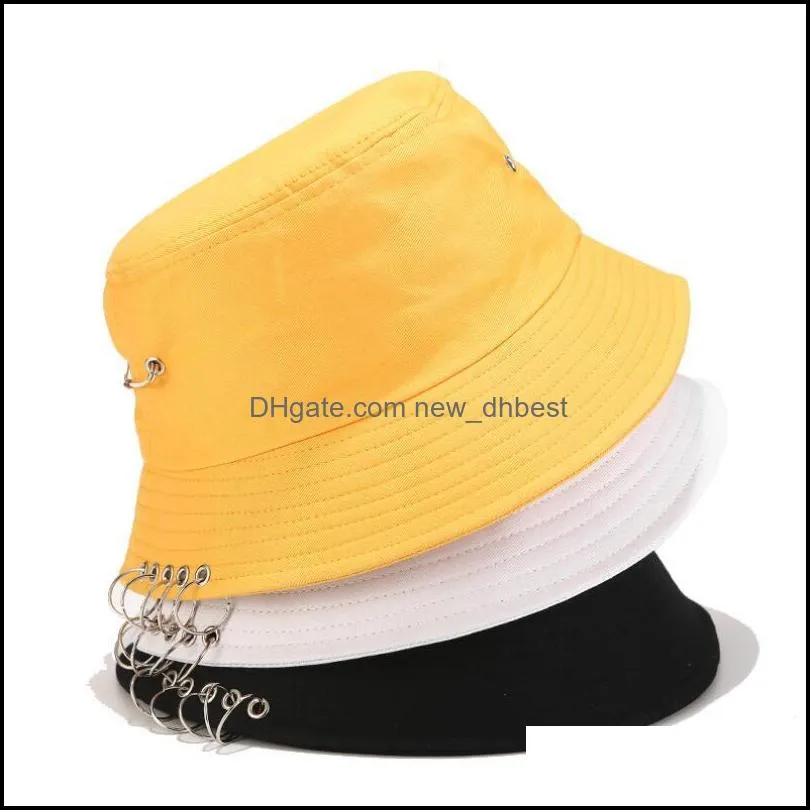 fashion street solid color iron pin rings personality bucket hat stingy brim cap cotton fishermen caps for unisex women men