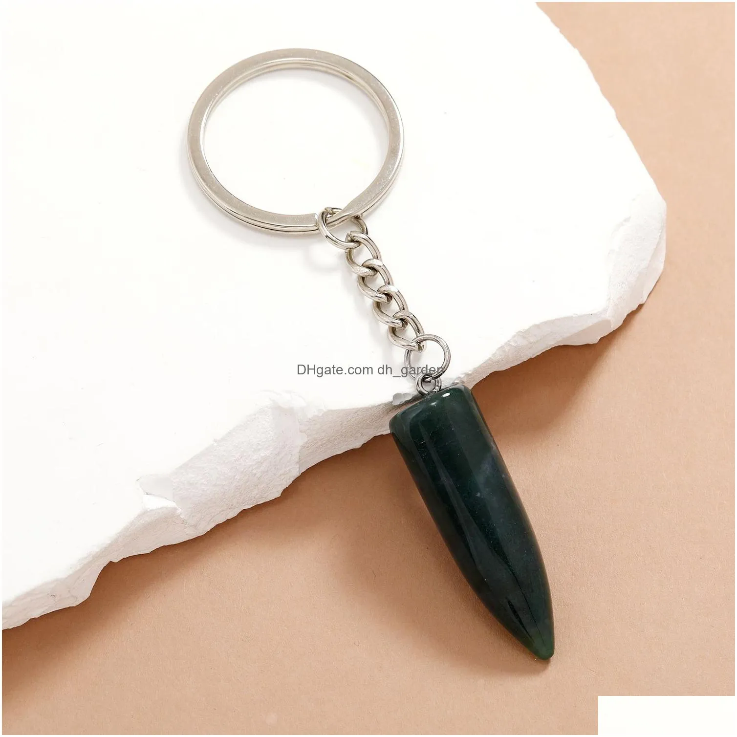 bullet shape crystal natural stone key rings gem charms keychains healing crystal keyrings for women men