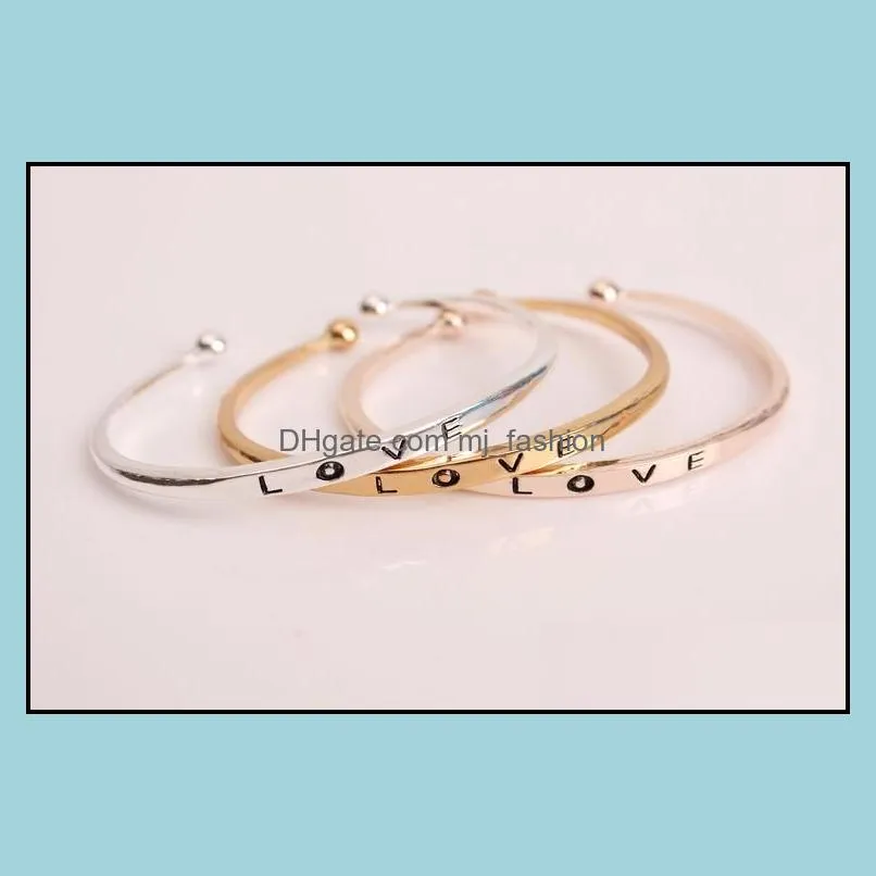 2017 fashion texture female minimalist love letter cuff bangles bracelets for women gold silver rose gold 3 colors valentines day